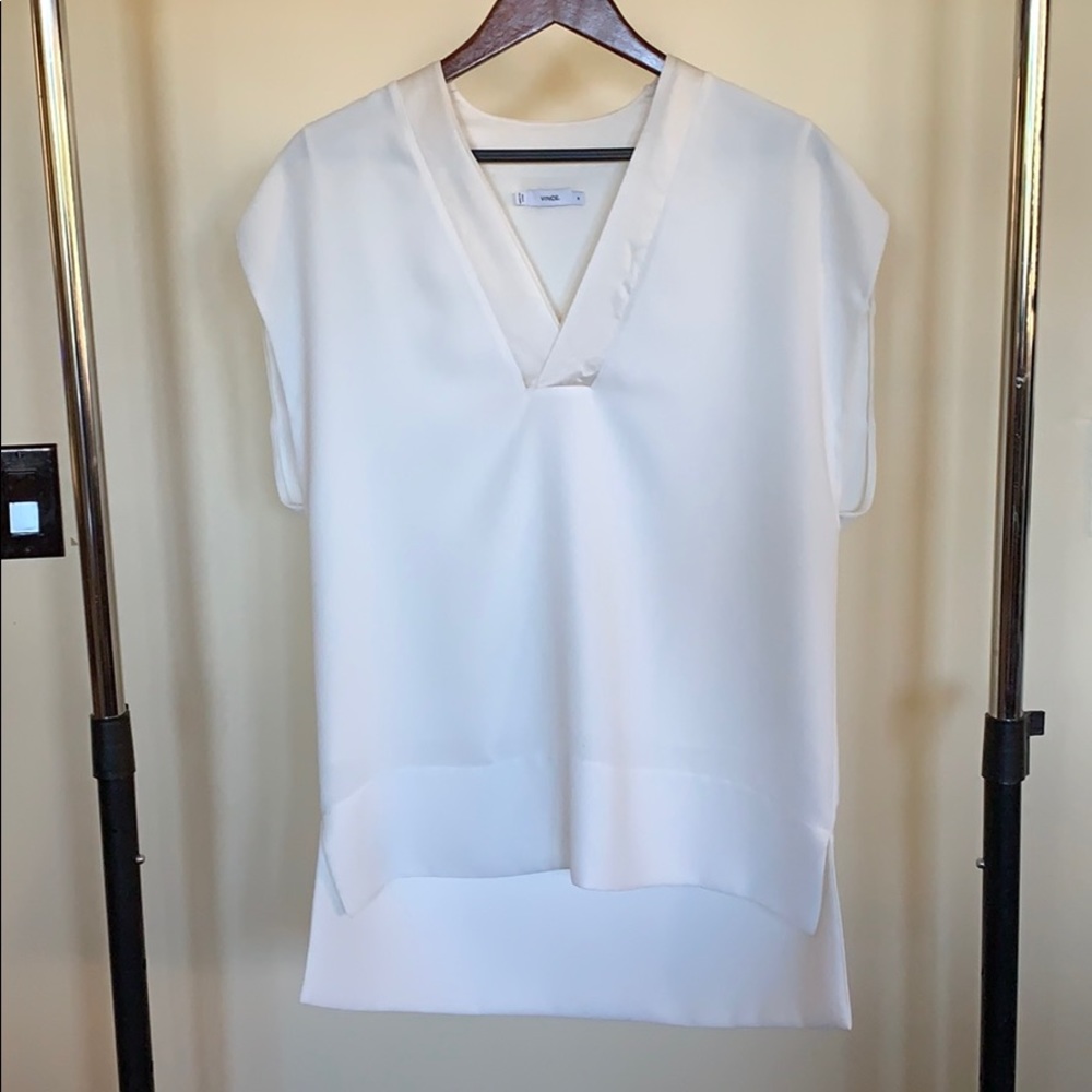 Cream high to low dress shirt